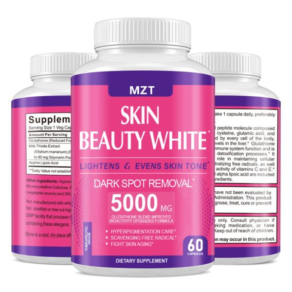 Glutathione Capsules - 5000mcg Glutathione Supplement - Skin Tone Enhancer - Targets Dark Spots & Acne Marks - Potent Antioxidant - 60 Capsules