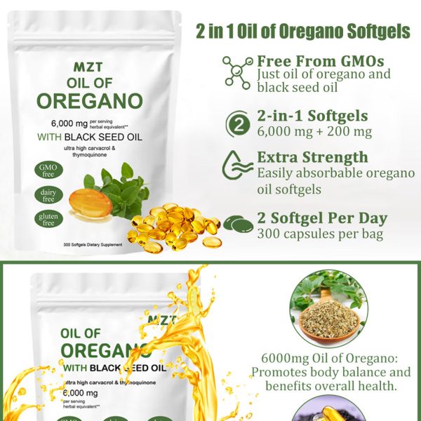 Oil of Oregano, 300 Softgel | Oregano Oil with Black Seed Oil, 4X Strength Carvacrol & Thymoquinone | Plant Based, Non-GMO | Antioxidant & Immune Support - Image 2