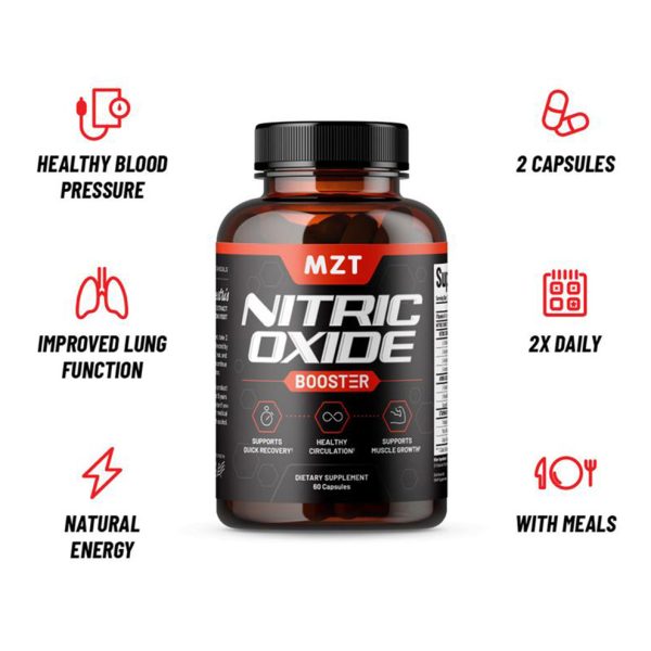 Nitric Oxide Booster Supplement with L Arginine and L Citrulline Essential Amino Acids and Ginseng Root, Energy, Heart Health, Muscle Growth & Circulation Support, 60 Capsules - Image 2