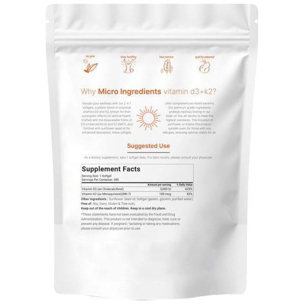 Premium Vitamin D3 5,000 IU & K2 (MK-7) 100 mcg Softgels with Coconut Oil, 120 Count D3 K2 Supplements -Supports Bones, Teeth, Muscle Function & Immune System - Image 2